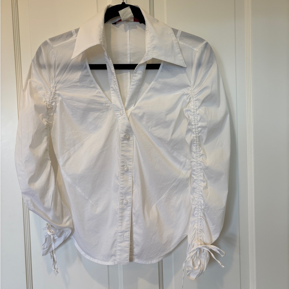 Alessandrode Benedetti White Ruched Sleeve Top